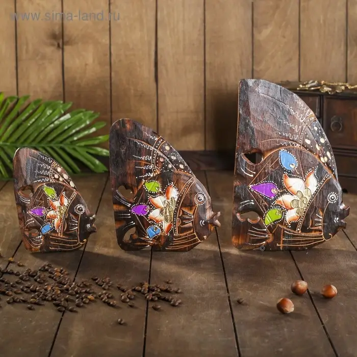 Сувенирный набор дерево "Рыбки с цветком"(3 шт)  20х8х25 см  МИКС