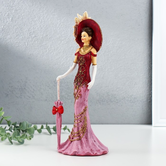 Сувенир полистоун  Сувенир полистоун "Леди в розовом платье, в шляпе, с зонтом" 11,5х9,5х28,5 см