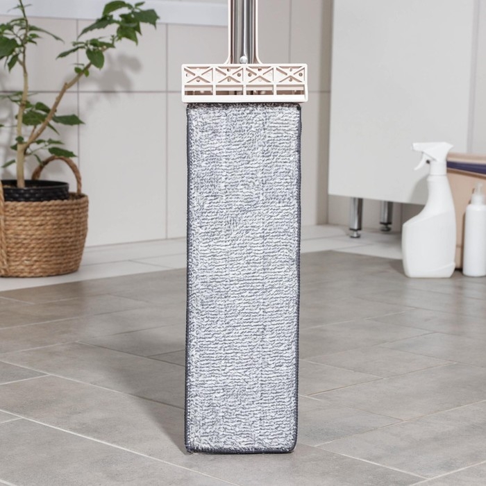 Швабра для мытья пола с вертикальным отжимом Доляна, 35×14×125 см, стальная ручка, микрофибра, дополнительная насадка