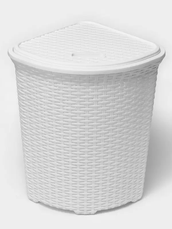 Корзина для белья угловая с крышкой &laquo;Ротанг&raquo;, 60 л, 40.5&times;40.5&times;57 см, белая