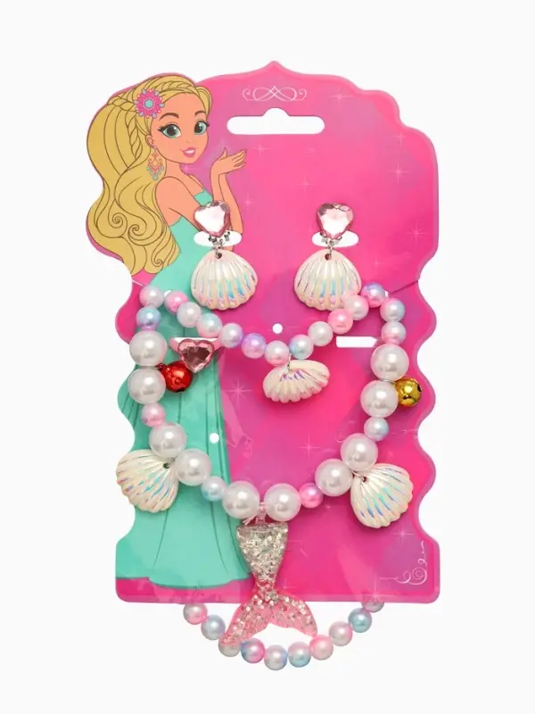 Набор детский «Выбражулька» русалочка, 4 пред :клипсы, кольцо, браслет, бусы, бело-розовый 1087536 Набор детский «Выбражулька» русалочка, 4 пред :клипсы, кольцо, браслет, бусы, бело-розовый 1087536