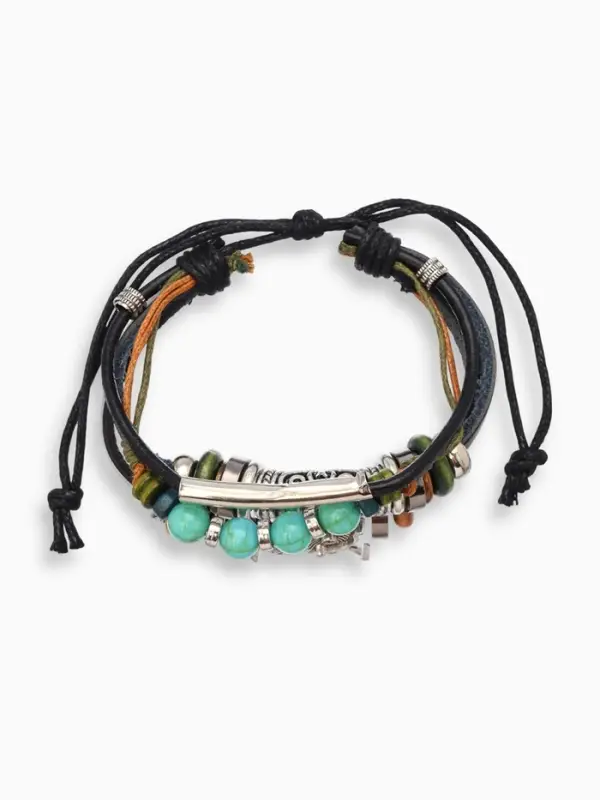 Браслет кожаный &laquo;Сова и ряд бусин&raquo;, d=9 см, чёрный