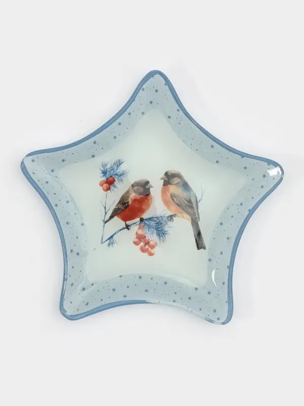 Блюдо сервировочное звезда "Снегири на ветке" 19,5 см