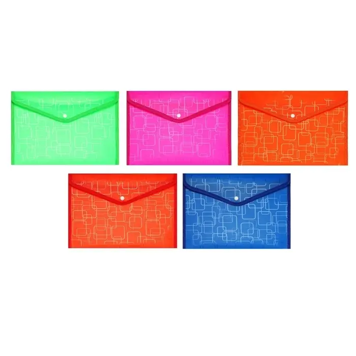 Папка-конверт на кнопке А4, 330 мкм, Calligrata «Квадраты», обшитая, с текстильной вставкой, полупрозрачный, МИКС Папка-конверт на кнопке А4, 330 мкм, Calligrata «Квадраты», обшитая, с текстильной вставкой, полупрозрачный, МИКС
