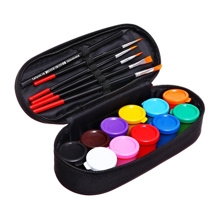 Пенал мягкий, 1 отделение, 95 х 205 х 45 мм, футляр, с наполнением 17 предметов, гуашь 11 цветов, Calligrata, School Пенал мягкий, 1 отделение, 95 х 205 х 45 мм, футляр, с наполнением 17 предметов, гуашь 11 цветов, Calligrata, School