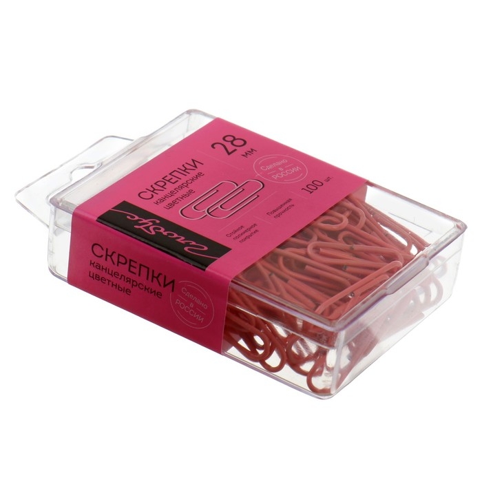 Скрепки канцелярские 28 мм, цветные, 100 штук, GLOBUS розовые, евробокс Скрепки канцелярские 28 мм, цветные, 100 штук, GLOBUS розовые, евробокс