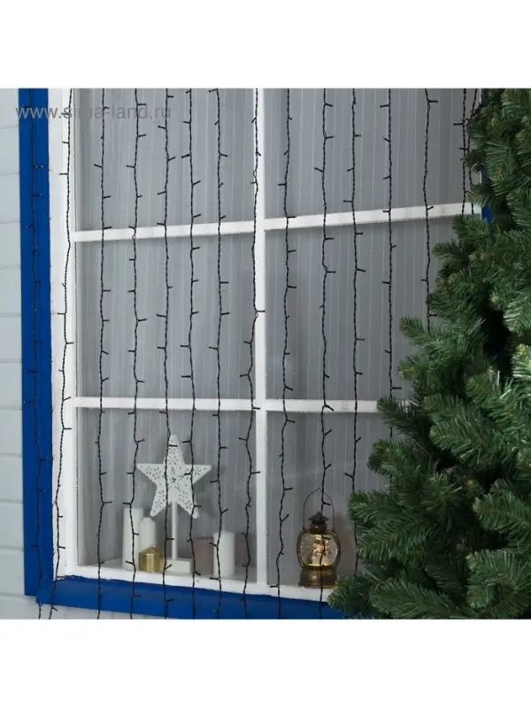 Гирлянда &laquo;Занавес&raquo; 2&times;9 м, IP44, УМС, тёмная нить, 1800 LED, свечение белое, мерцание, 220 В