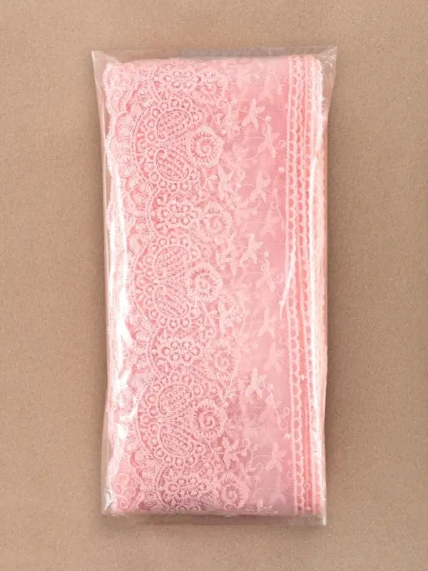 Кружево на сетке, 125 мм, 11&plusmn;1 м, нежно-розовое