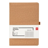 Бизнес-блокнот Deli А5 96л клет 80г тверд.облож, петл/ручк,хаки кожа EN118G