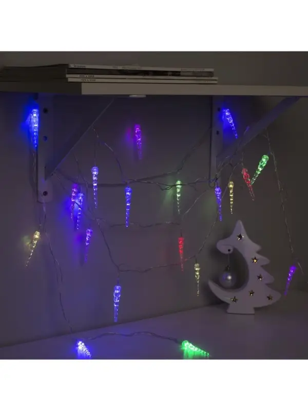 Гирлянда &laquo;Нить&raquo; 5 м с насадками &laquo;Сосульки тающие&raquo;, IP20, прозрачная нить, 20 LED, свечение мульти (RG/RB), мигание, 220 В