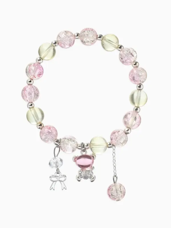 Браслет с подвесками &laquo;Сахарный. Мишка&raquo;, шар №10/8, d=6 см, розовый, жёлтый в серебре