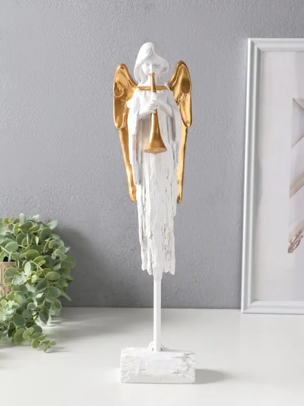 Сувенир полистоун "Ангел с золотыми крыльями играет на дудочке" 8,5х10,5х44 см