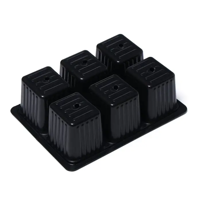 Кассета для рассады, 6 ячеек по 120 мл, пластик, чёрная, 18&times;13&times;6 см, набор 10 шт., Greengo