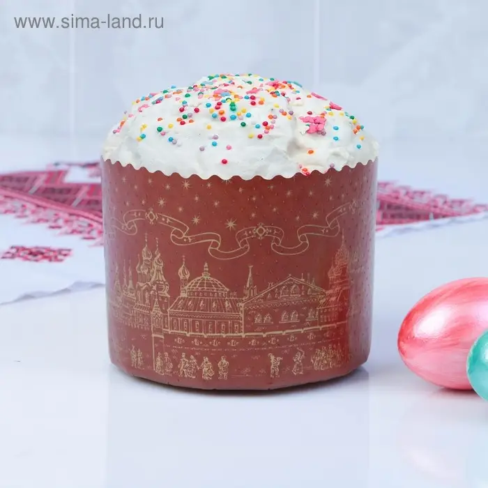 Форма бумажная для кулича  Форма бумажная для кулича "Храм золотой", 110 x 85 мм