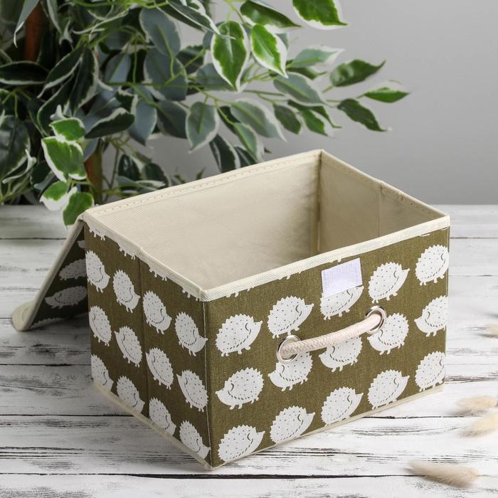 Короб стеллажный для хранения с крышкой &laquo;Ёжики&raquo;, 25&times;20&times;17 см, цвет зелёный