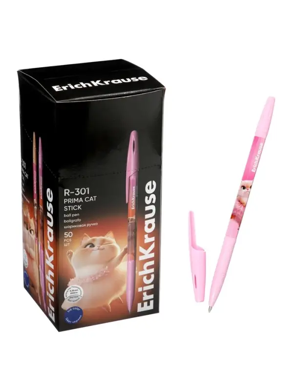 Ручка шариковая ErichKrause Prima Cat Stick, узел 0.7 мм, синяя, МИКС