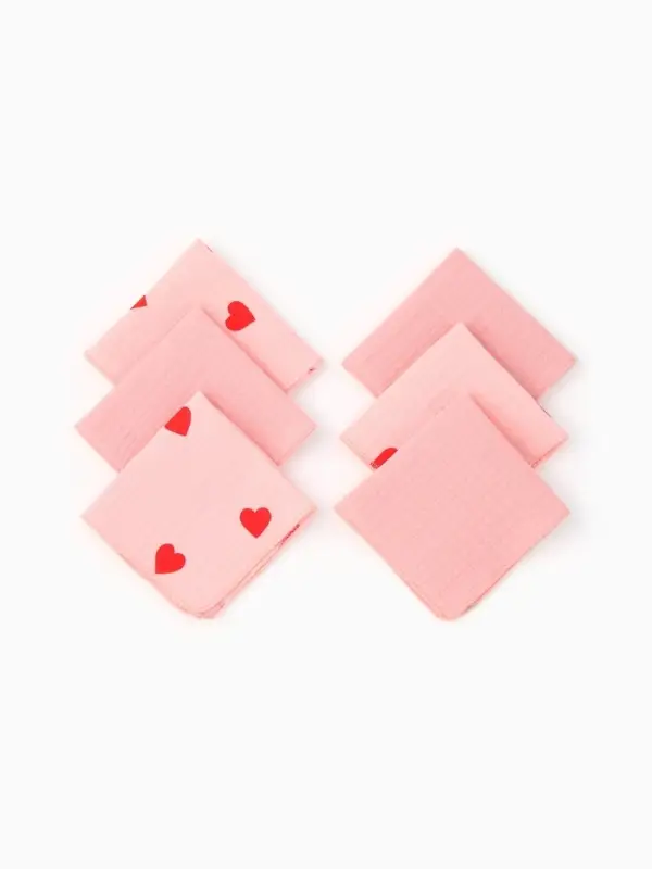Платки носовые детские &laquo;Крошка Я&raquo; Pink Heart, 20&times;20 см, набор 6 шт., муслин, 100 % хлопок, розовые