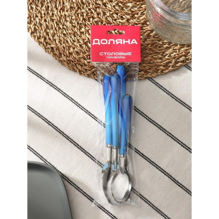 Набор столовых приборов из нержавеющей стали Доляна «Леденцы», 4 предмета, цвет МИКС Набор столовых приборов из нержавеющей стали Доляна «Леденцы», 4 предмета, цвет МИКС
