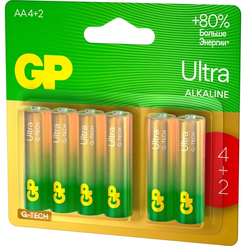 Батарейка GP Ultra AA, 6 шт/бл. 15AU-2CR6/24AUA214/2-2CRSBC6