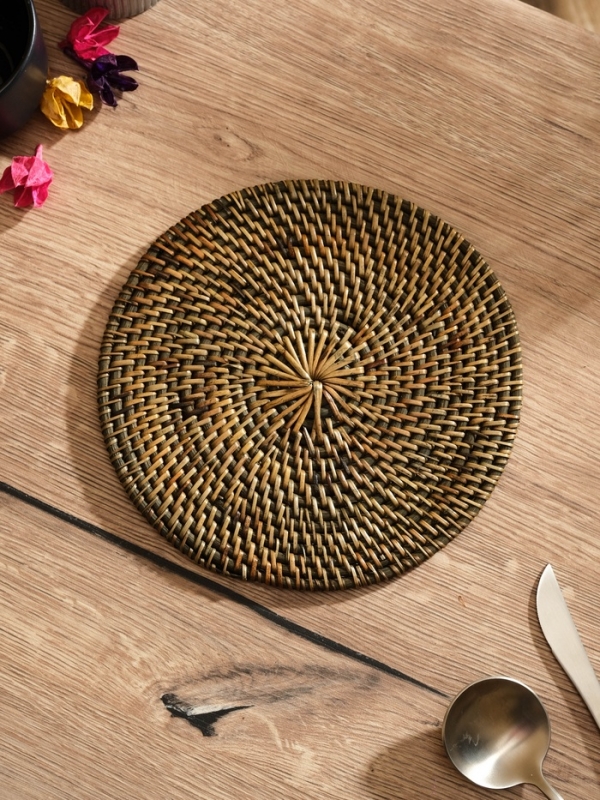 Коврик сервировочный плетеный круглый ротанг, 20х20х0,5 см