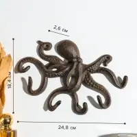 Крючки настенные &laquo;Осьминог&raquo;, ключница декоративная, чугун, 24.8&times;18.4&times;2.6 см