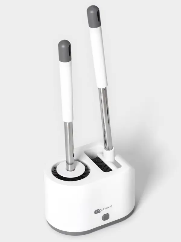 Ёршик для унитаза SAVANNA, силиконовый с щёткой, 18.9&times;12&times;40.5 см, белый