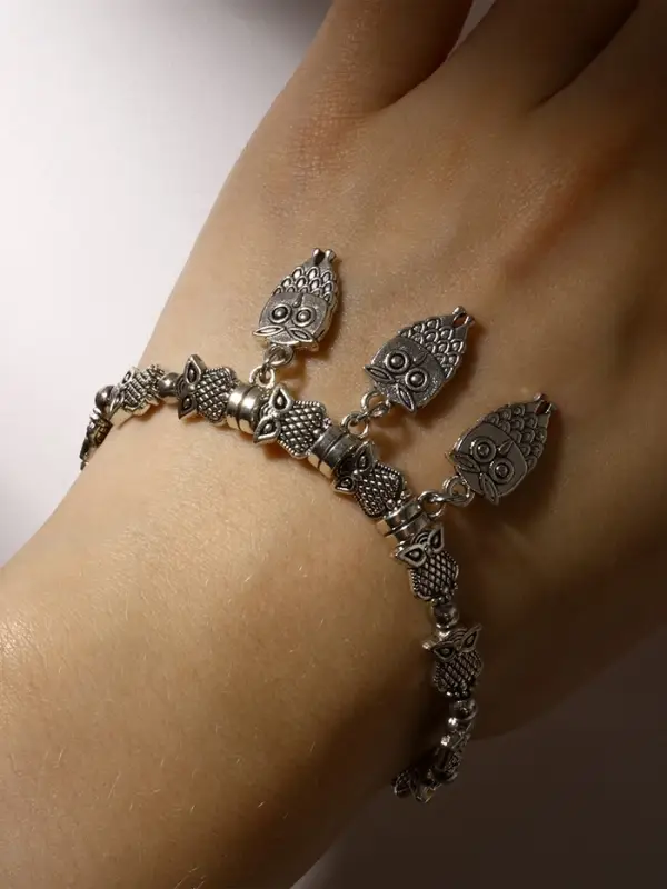 Браслет металл &laquo;Марджери. Совы&raquo;, d=6 см, затягивающийся, цвет серебро