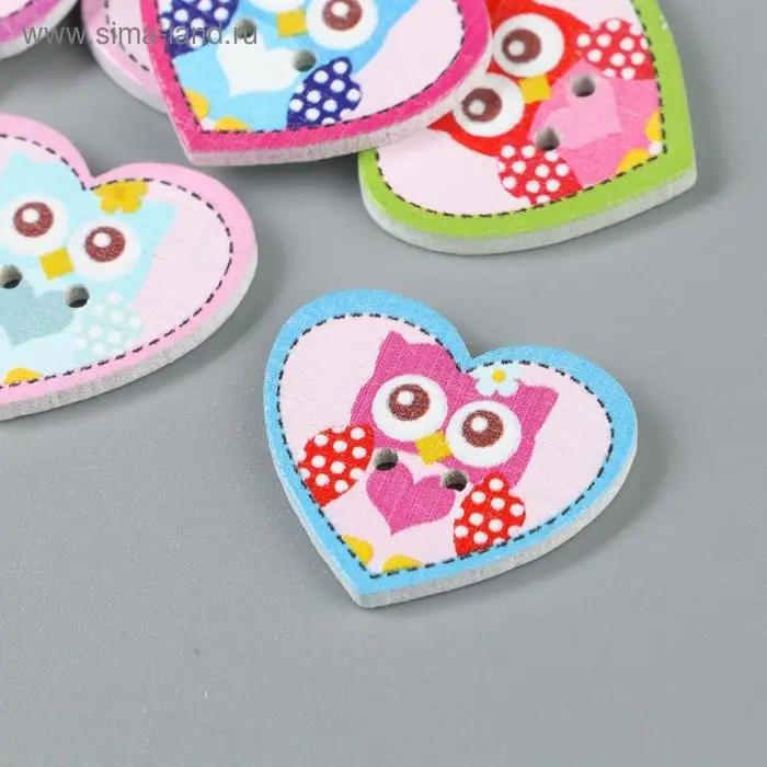 Декоративные пуговицы набор 10 шт. «Арт Узор. Совушка в сердечке», дерево, 2.4×2 см, МИКС Декоративные пуговицы набор 10 шт. «Арт Узор. Совушка в сердечке», дерево, 2.4×2 см, МИКС