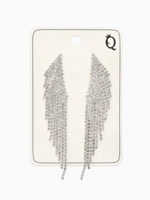 Серьги висячие со стразами &laquo;Вечное сияние&raquo;, крылья, белые в серебре