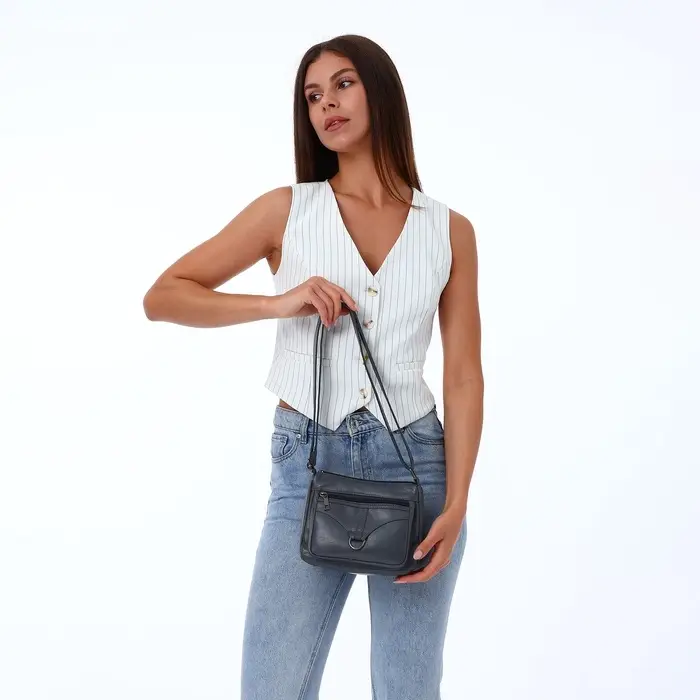 Сумка женская кросс-боди на молнии, 28&times;8.5&times;15 см, серая