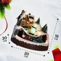 Светодиодная фигура &laquo;Поезд и снеговик&raquo; 20&times;20&times;16 см, полистоун, батарейки ААх3 (не в комплекте), USB, свечение тёплый белый