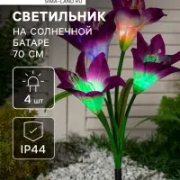 Садовый светильник &laquo;Лилия фиолетовая&raquo;, уличный, на солнечной батарее, 70 см, 4 LED, свечение мульти