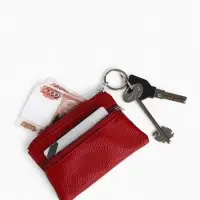 Ключница-кошелёк на молнии, с кольцом, размер 12&times;1&times;7.5 см, красная