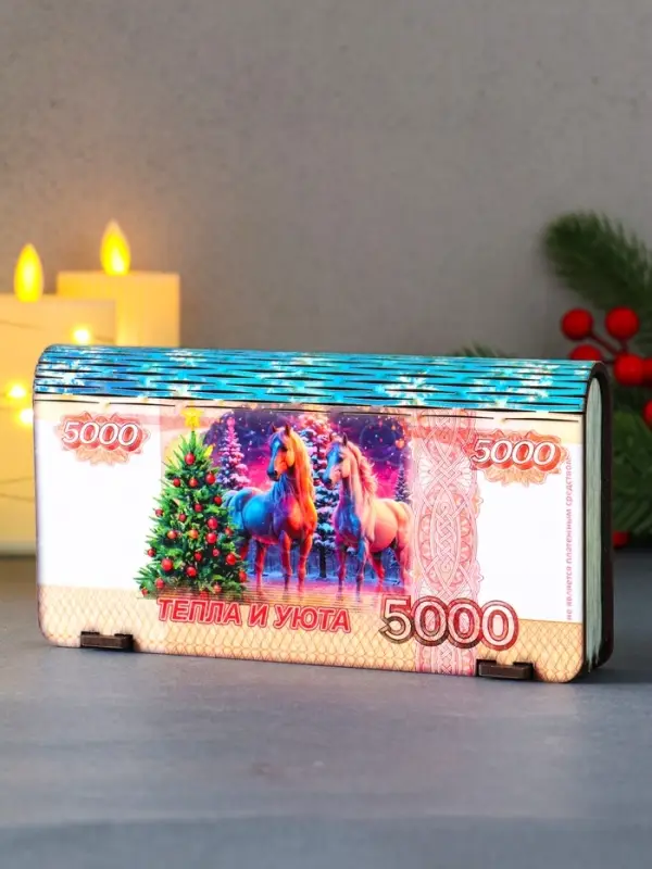 Купюрница новогодняя 5000 руб "Тепла и уюта" 18х9,5х3,5 см