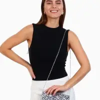 Сумка-клатч вечерняя на магните, на цепочке, с пайетками, серебристая