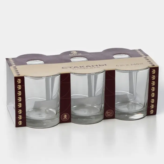 Набор стеклянных стаканов, 240 мл, 6 шт Набор стеклянных стаканов, 240 мл, 6 шт