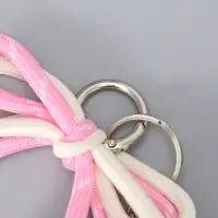 Брелок текстиль "Милый щенок с бело-розовым бантиком" бежевый 5х9,5х20 см