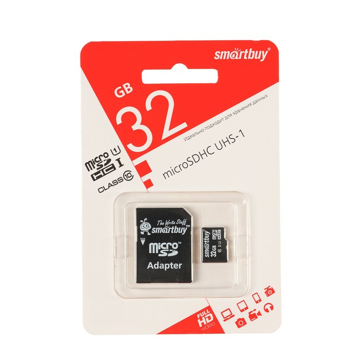 Карта памяти Smartbuy microSD, 32 Гб, SDHC, UHS-I, класс 10, с адаптером SD Карта памяти Smartbuy microSD, 32 Гб, SDHC, UHS-I, класс 10, с адаптером SD
