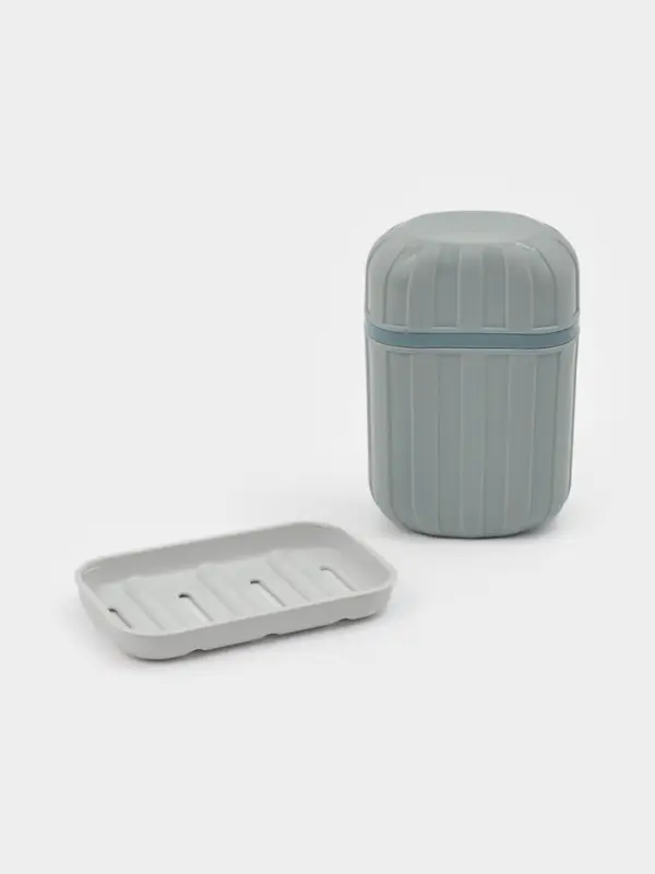 Мыльница для ванной дорожная с крышкой, серая