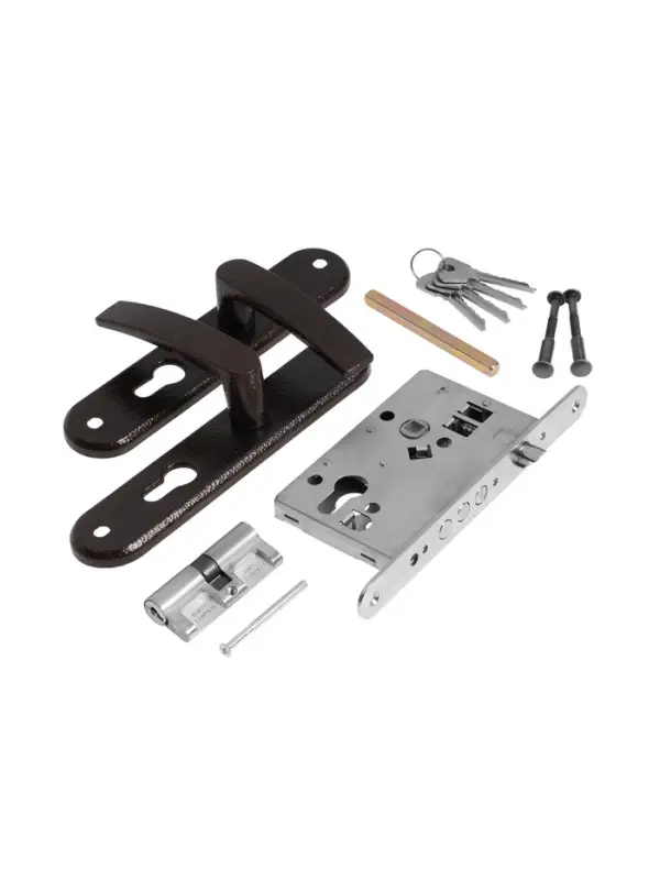 Замок врезной LOCKLAND Rd=005, с ручкой, B/S 55 мм, 4 ключа, коричневый