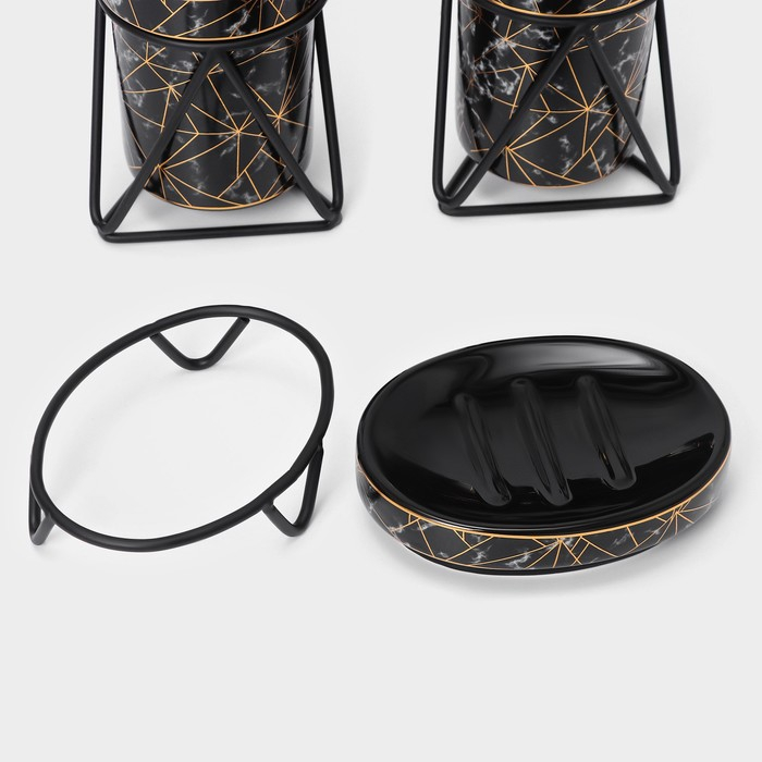 Набор для ванной комнаты SAVANNA «Геометрика», 3 предмета (мыльница, дозатор для мыла 290 мл, стакан), цвет чёрный Набор для ванной комнаты SAVANNA «Геометрика», 3 предмета (мыльница, дозатор для мыла 290 мл, стакан), цвет чёрный