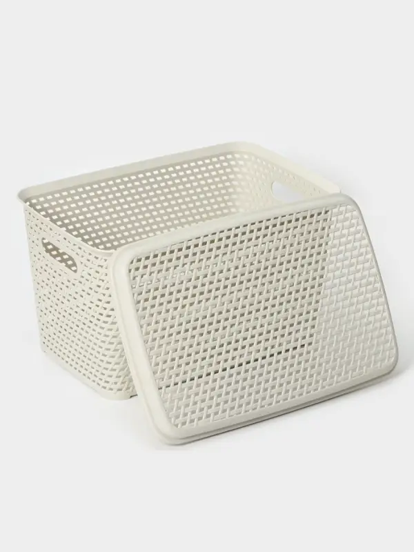 Корзина для хранения &laquo;Ротанг&raquo;, 23 л, 45&times;30&times;26.5 см, с крышкой, белая