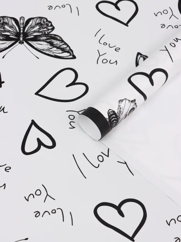 Пленка для цветов, "Бабочки и сердца", 57х57 см