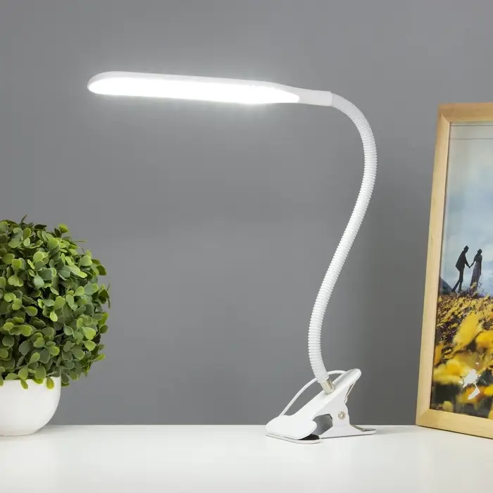 Лампа настольная RISALUX &laquo;Офисный белый&raquo;, светодиодная, на прищепке, от USB, 11&times;7.5&times;60.5 см