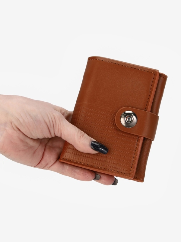 Портмоне муж (3 слож) 9,5*3*11,5 см, 3 отд, д/карт, д/монет, на магните, св коричневый