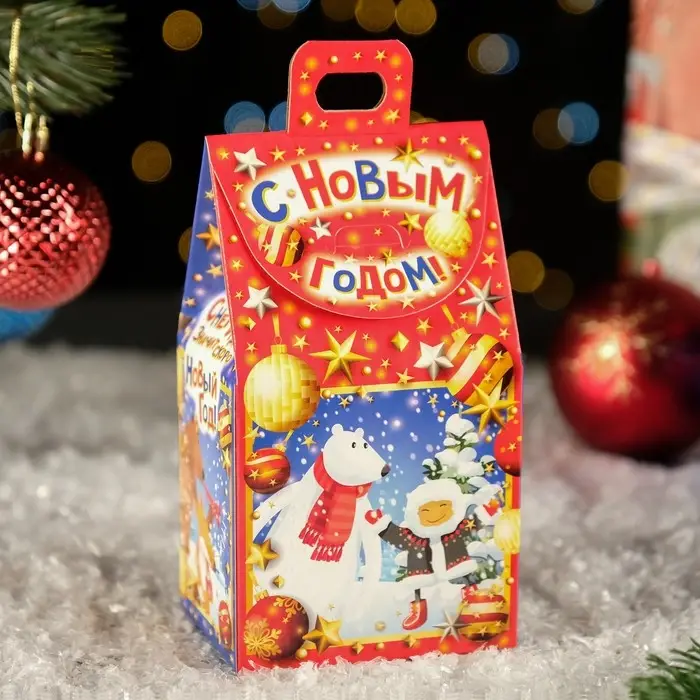 Коробка новогодняя подарочная складная «Каминчик» 9.5×7.5×16.5 см Коробка новогодняя подарочная складная «Каминчик» 9.5×7.5×16.5 см