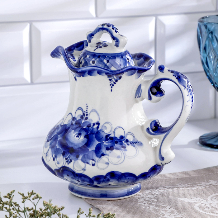 Кувшин Кувшин "Утро", гжель, фарфор, 18х16 см