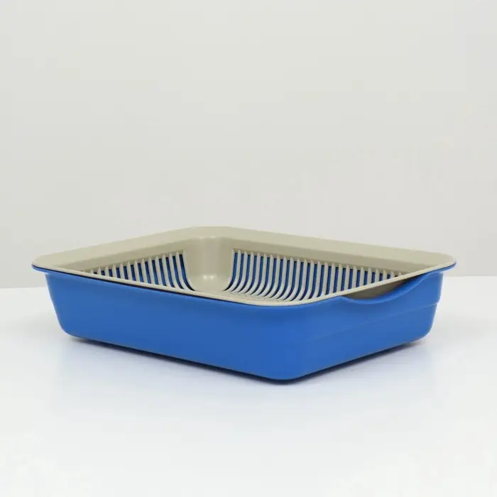 Лоток для кошек, 34.5&times;25.5&times;7.5 с, с сеткой, пластик, бежевый, синий