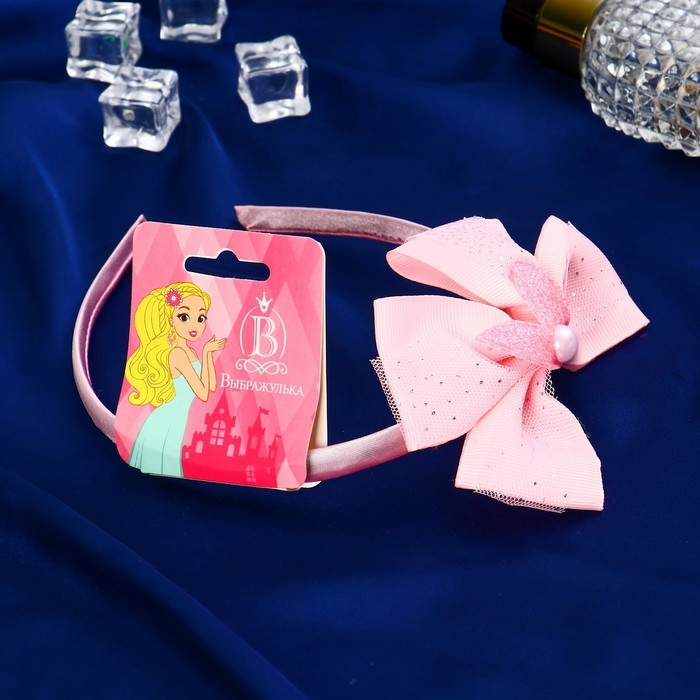 Ободок для волос  Ободок для волос "Малышка" 1 см ушки, блеск, розовый