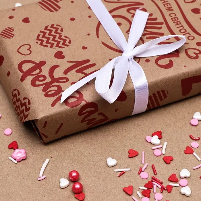 Бумага упаковочная, крафт бурый «14 февраля», 50×70 см